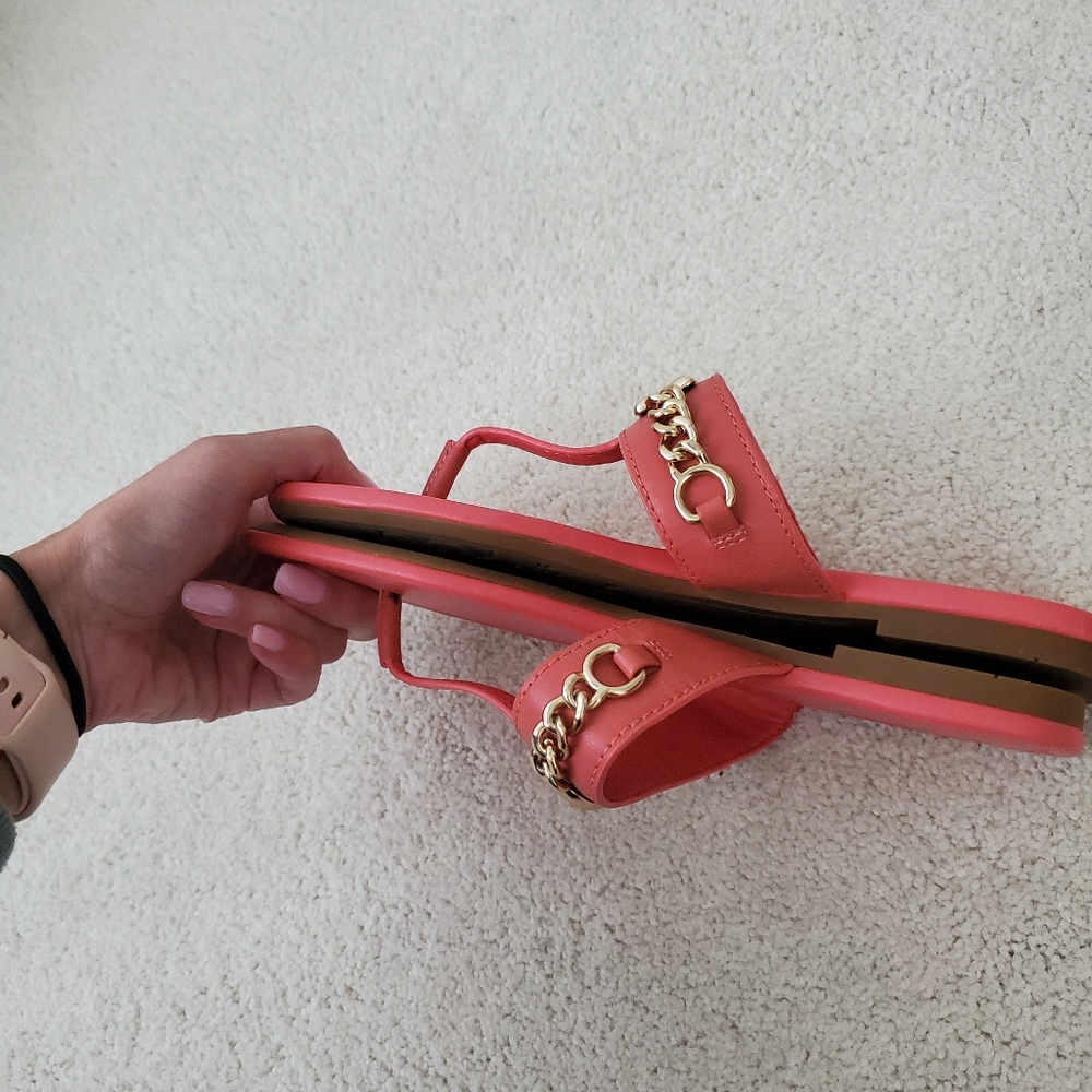 Coach Jaclyn Leather with Gold Sandals Coral sz6 - Picture 6 of 16